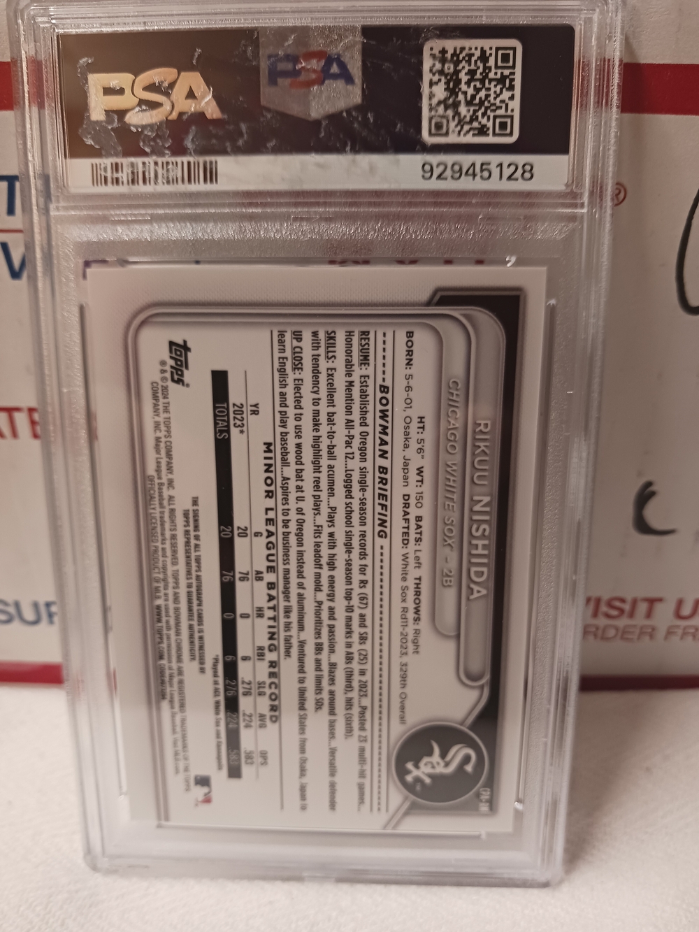 2024 Bowman Chrome 1ST Prospect Autograph - Rikuu Nishida (RC) PSA GEM MINT 10 - Picture 5 of 7